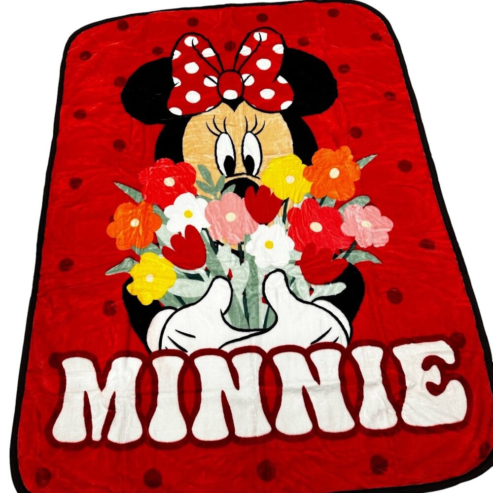 Minnie Mouse Flower Bouquet Twin Plush Blanket